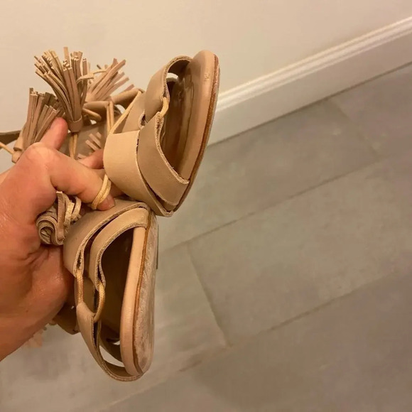 Loeffler Randall Tasseled Lace Up Leather Sandals Wheat Tan Size 8 - Picture 7 of 11